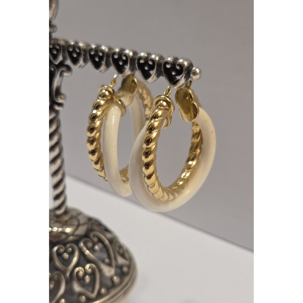 Vintage 14k Gold EF & White Agate Twist Hoop Earrings Select Jewelry Inc (SLC)